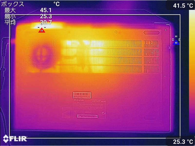 底面の最大温度は45.1℃