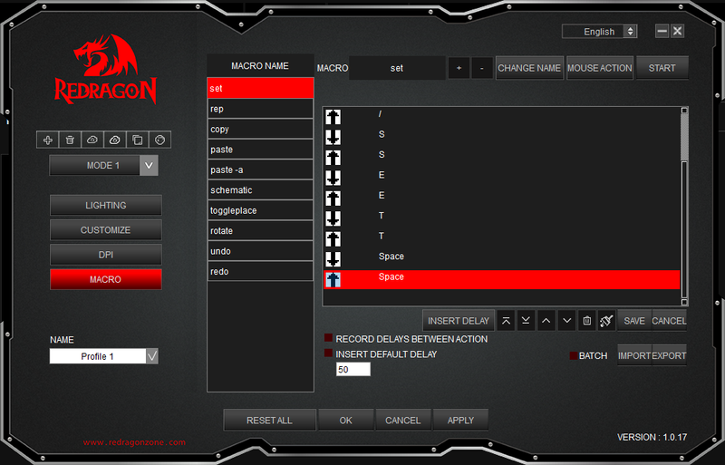 コマンド「//set 」をマクロとして登録した様子。左がG600のソフトで右がM990