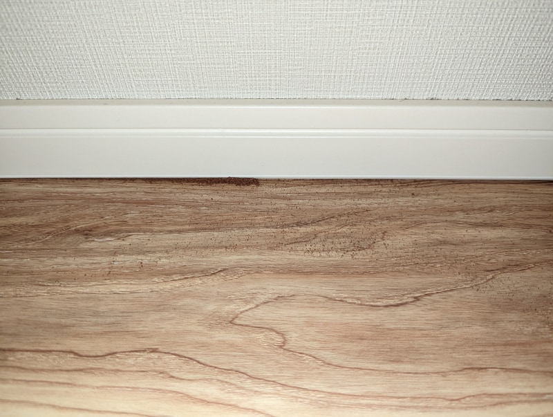 標準吸引力で1回清掃した後。掃除が難しい隅だけでなく、床面にもそこそこ粉末が残っている