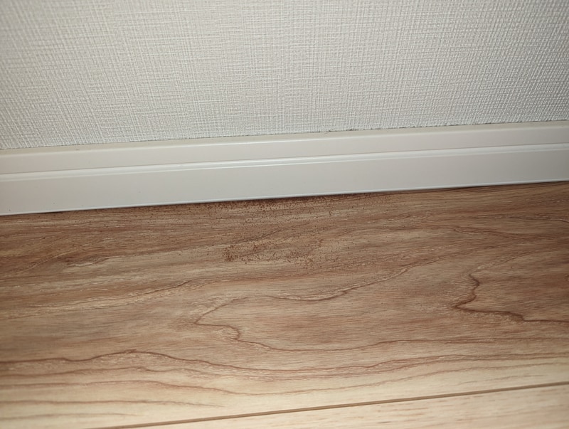 水拭きモードで1回清掃した後。吸引掃除同様、まだ床面にそこそこ粉末が残っている