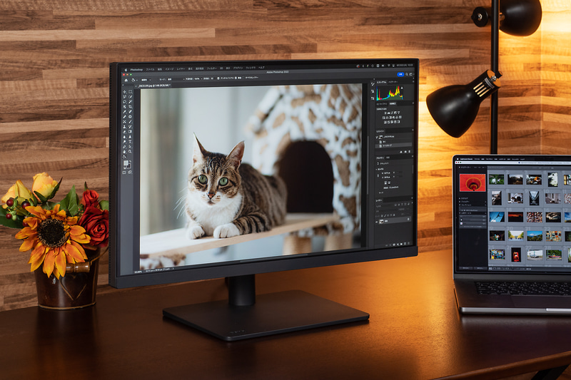 BenQのAQCOLORシリーズの最新モデル「<a href="https://www.benq.com/ja-jp/monitor/designer/pd2705u.html?utm_source=pc.watch.impress&utm_medium=referral&utm_campaign=2022q3-pd2705u-pc.watch-review" class="n" target="_blank">PD2705U</a>」。4K解像度、sRGB/Rec.709カバー率99%、HDR10対応といった基本仕様をベースに高画質を実現。さらに、上位のPD2725Uの優れた設計を継承、一部機能を強化した意欲的なクリエイター向け製品だ