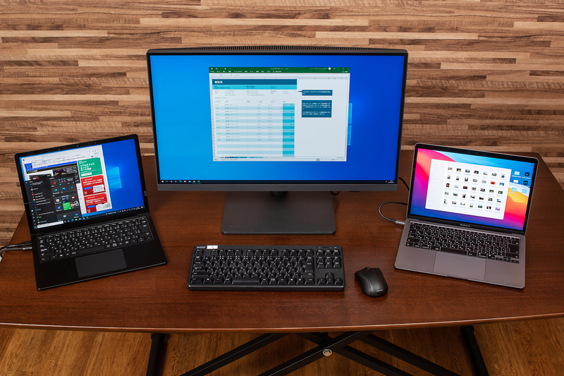 1セットのキーボードマウスを本機のKVM機能を用いてWindowsノートとMacBookで共有してみた