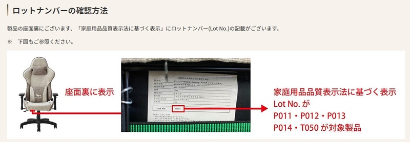 ロットナンバーの確認方法