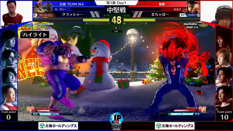 中堅戦はクラッシャーバーディーとまちゃぼーネカリの一戦。まちゃぼーネカリが要所で攻め切って中堅戦も魚群の勝利となる