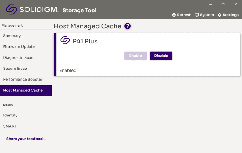Solidigm Synergy Storage Driverをインストールすることで利用できるHMC機能。専用ツール「Solidigm Storage Tool」を使うとHMC機能のON/OFFも制御できる。Solidigm Synergy Storage DriverやSolidigm Storage Toolは、<a href="https://www.solidigmtechnology.jp/ja/Synergy.html" class="n" target="_blank">同社の専用ページ</a>からダウンロードできる