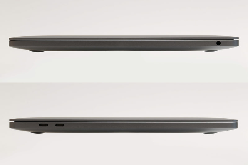 右側面には3.5mmヘッドフォンジャック、左側面にはThunderbolt/USB 4×2(充電、DisplayPort、Thunderbolt 3接続時最大40Gb/s、USB 4接続時最大40Gb/s、USB 3.1 Gen 2接続時最大10Gb/s)を用意