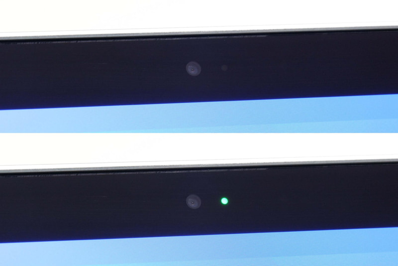 ディスプレイ上部にはWebカメラ(720p)を内蔵。撮影中はカメラインジケータが緑色に点灯する。プライバシーシャッターは用意されていない