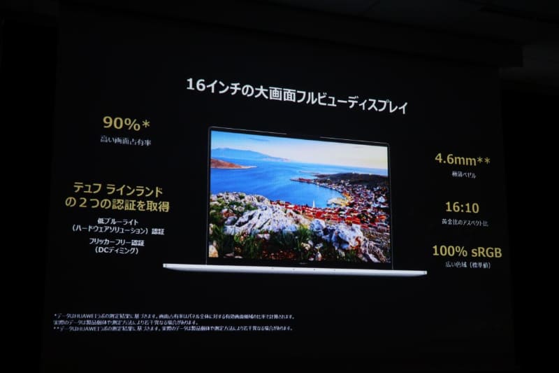 画面占有率は90%に達し、他社の15.6型以下のフットプリントを実現