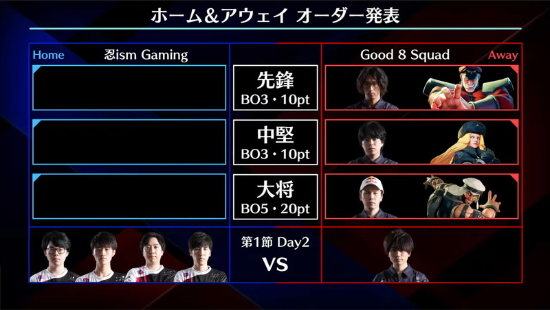 アウェイとなるGood 8 Squadの事前オーダーは、先鋒:どぐらベガ、中堅:カワノコーリン、大将:ガチくんラシード