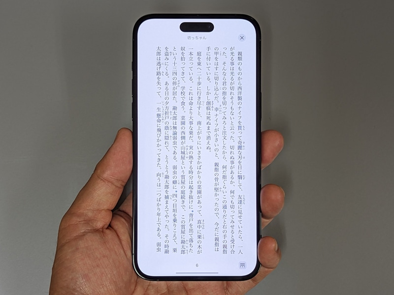 テキストを表示した状態。縦長の画面を活用したレイアウトだ