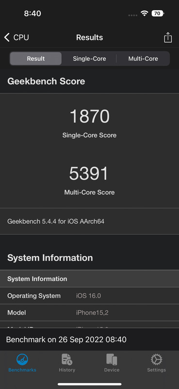 GeekBench 5(Single-core / Multi-core)。1,870(1,723/1,595) / 5,391(4,642/4,121)