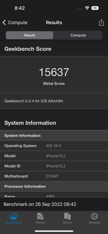 GeekBench 5(Metal)。15,637(14,252/9,383)
