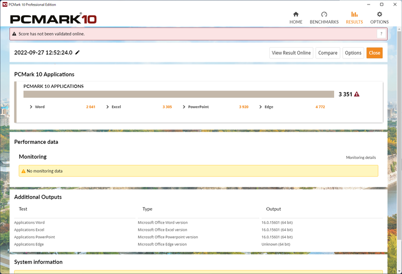 PCMark 10 Applications Benchmarkの結果