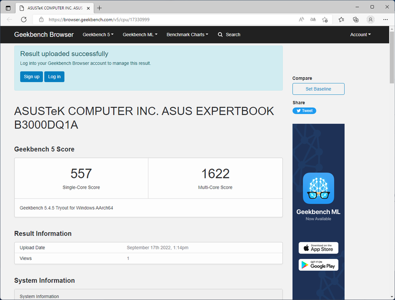 Geekbench 5の結果