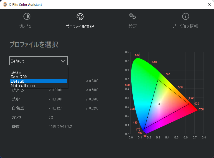 「X-Rite Color Assistant」で色空間に対応するプロファイルを選べる