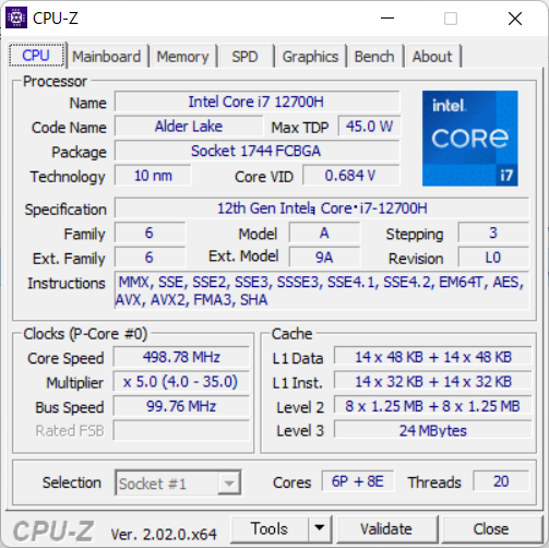 14コア/20スレッドのCore i7-12700Hを搭載