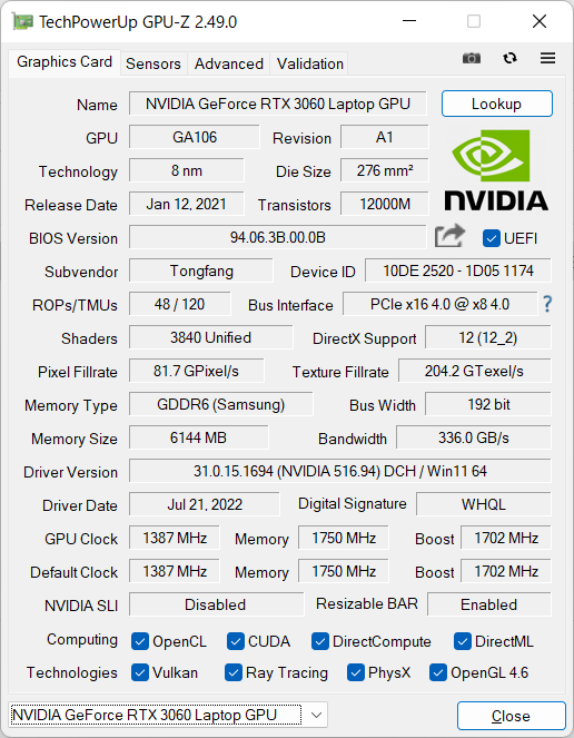 GPUはGeForce RTX 3060 Laptop GPU(左)とIris Xe Graphics(右)