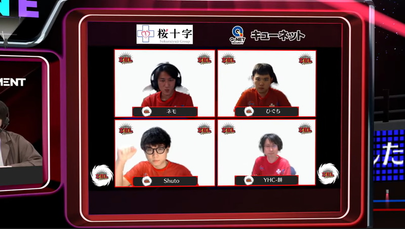 アウェイはSaishunkan Sol 熊本で、出場メンバーはネモ、ひぐち、Shuto、YHC-餅