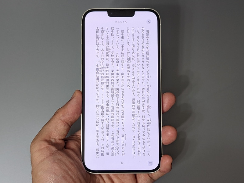 テキストを表示した状態。縦長の画面を活用したレイアウトだ