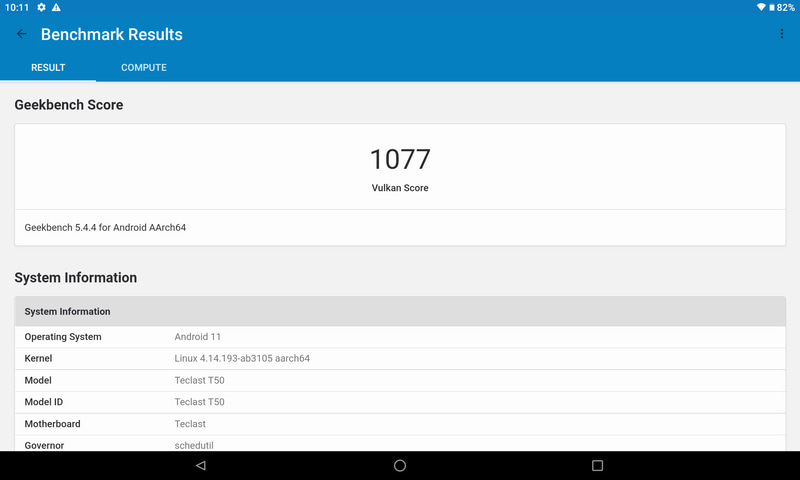 Geekbench 5。Vulkan 1,077(1,077)