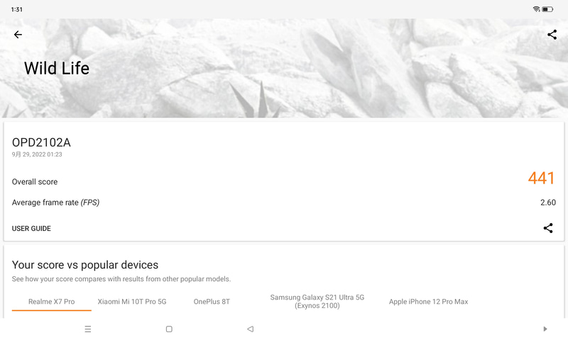 3DMarkのWild Life測定結果