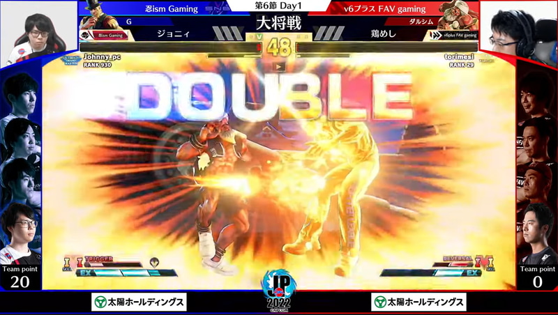 大将戦はジョニィGと鶏めしダルシムの一戦。1戦目からダブルノックアウトのインパクトでジョニィGが先制