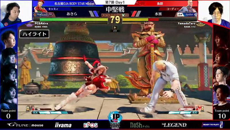 中堅戦はあきらキャミィ VS 水派コーディーによる一戦。ここはフルカウントまでもつれ込む接戦だったが、終始冷静な立ち回りを見せた水派コーディーが勝利、魚群連勝となった