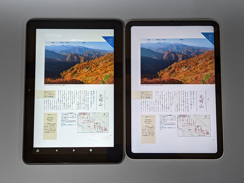 iPad mini(右)は、見た目はあまり変わらないが、高解像度ゆえテキストの可読性は高い