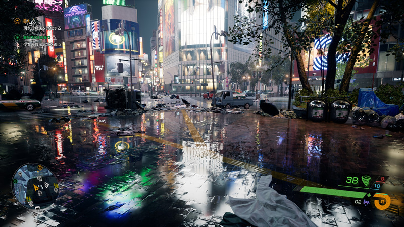 Ghostwire: Tokyoの検証では、渋谷駅周辺を移動した際のフレームレートをCapFrameXで計測している。今回はレイトレーシングをオフにして測定しているが、それでも水面への映り込みなどが美しいゲームだ