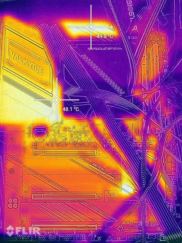 負荷を30分かけたが、VRMヒートシンクの温度は50℃程度と余裕があった