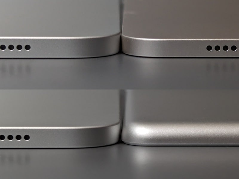 厚みの比較。いずれも左が本製品、右上はiPad Air、右下が従来の第9世代モデル。従来モデルよりはわずかに薄くなっているのだが、ほとんど見分けがつかない