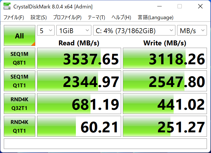 CrystalDiskMark 8.0.4bの結果
