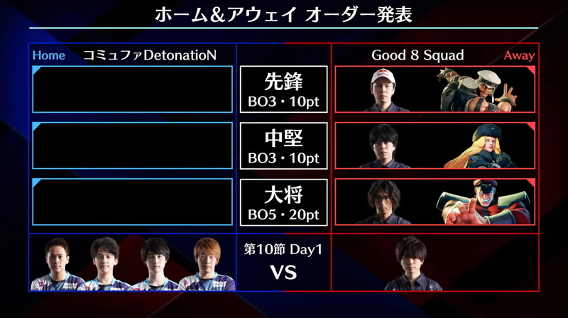 アウェイのGood 8 Squadの事前オーダーは、先鋒ガチくんラシード、中堅カワノコーリン、大将どぐらベガ