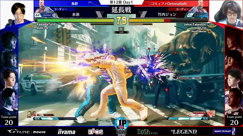 水派コーディーと竹内ジョンコーディーの1先延長戦。大将戦の時以上にアグレッシブな動きを見せる水派コーディーの猛攻で勝負は五分五分の展開を見せる