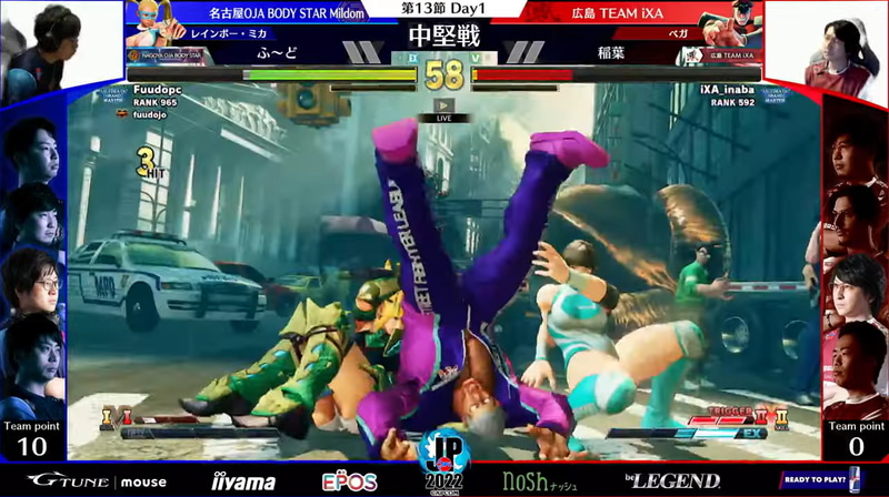 中堅戦はふ～どミカと稲葉ベガの一戦。要所で対策の成果を見せる稲葉ベガながら、ふ～どミカの猛攻が各所で見られ、2本連取でふ～どミカの中堅戦勝利となった