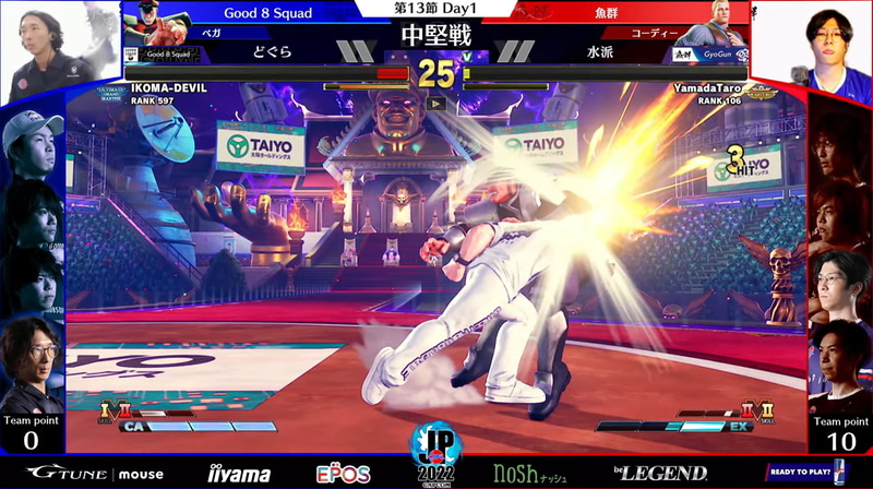 中堅戦はどぐらベガと水派コーディーの一戦。前半は水派コーディーの猛攻が凄まじく、体力リードを奪われても気にせず猛攻をしかけて逆転する場面も見られた