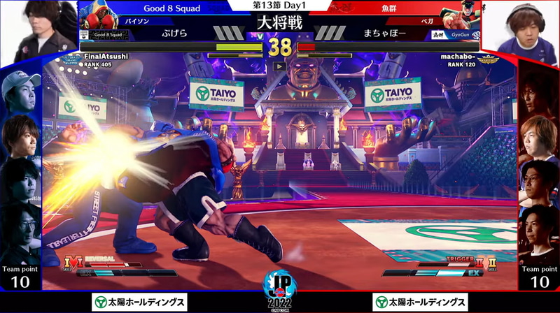大将戦はぷげらバイソンとまちゃぼーベガの一戦。前半まちゃぼーベガの攻めが決まっても、時間をじっくり使った立ち回りからの猛攻でぷげらバイソンが取り返す展開が続く