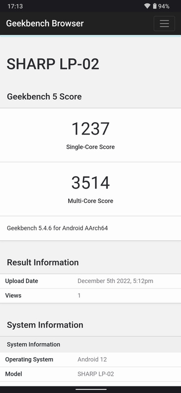 Geekbench 5/CPU。Single 1,237/Multi 3,514