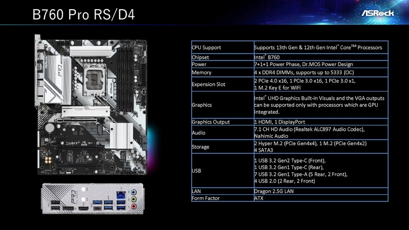 B760 Pro RS/D4の主な仕様