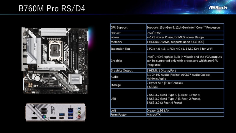 B760M Pro RS/D4の主な仕様
