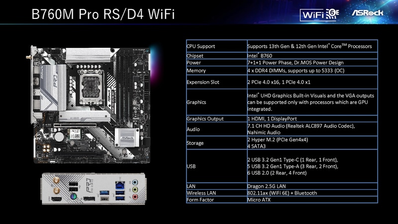 B760M Pro RS/D4 WiFiの主な仕様