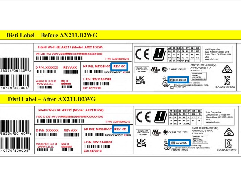 地域別ラベルにおける日本の技適番号表記の変更。上が旧、下が新