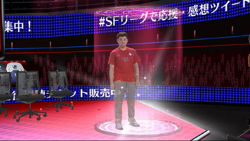 出場メンバーの登場シーンはこれまでのオンライン配信と異なり、合成により会場に出現するビジュアルの演出が施された