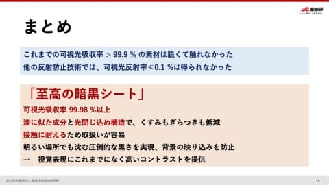 黒い布製、光吸収（影） 産総研、光を99.98%以上吸収する「至高の暗黒シート」。触れる