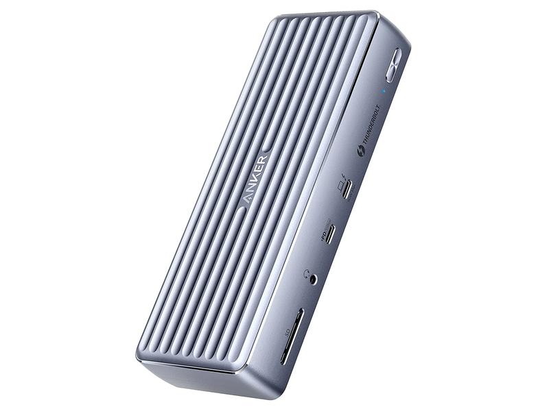 <a href="https://www.ankerjapan.com/products/a8397" class="n" target="_blank">製品ページのURL</a><br>実売価格：4万4,000円前後●給電方式：セルフパワー●ホスト接続：Thunderbolt 4(映像伝送および最大90W出力のUSB PDに対応)●デバイス接続：Thunderbolt 4(映像伝送および最大15W出力のUSB PDに対応)、USB 3.1 Type-C(最大20W出力のUSB PDに対応)、USB 3.1×2、USB 2.0×2、HDMI 2.0×2、Gigabit Ethernet、SDカードスロット、音声入出力など●サイズ：186×73×33mm●重量：467g