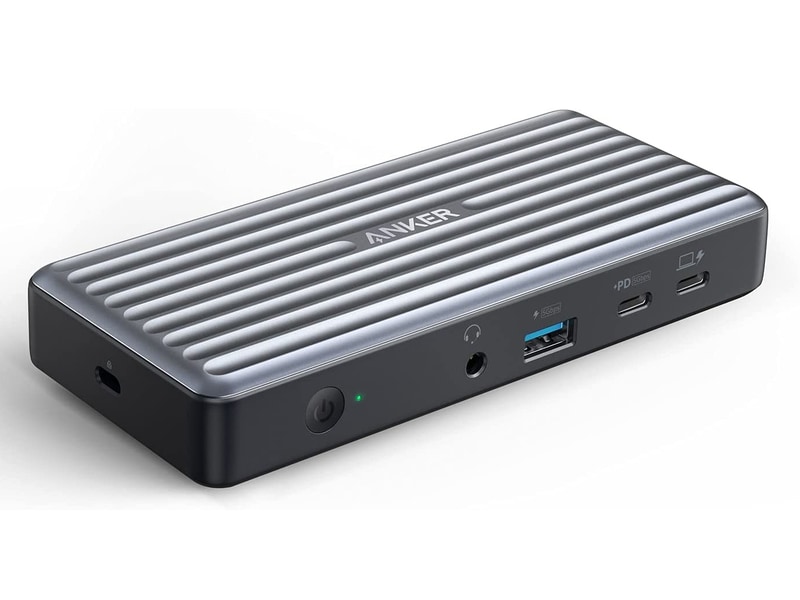 <a href="https://www.ankerjapan.com/products/a8394" class="n" target="_blank">製品ページのURL</a><br>実売価格：1万4,000円前後●給電方式：セルフパワー●ホスト接続：USB 3.0 Type-C(映像伝送および最大60W出力のUSB PDに対応)●デバイス接続：USB 3.0 Type-C(最大20W出力のUSB PDに対応)、USB 3.0、USB 2.0×2、HDMI、DisplayPort、Gigabit Ethernet、音声入出力など●サイズ：145×65×24mm●重量：188g