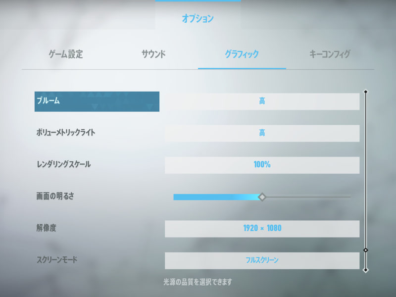 そのほか画質に関する設定はすべて最上位の「高」に、レンダリングスケールは100%としている