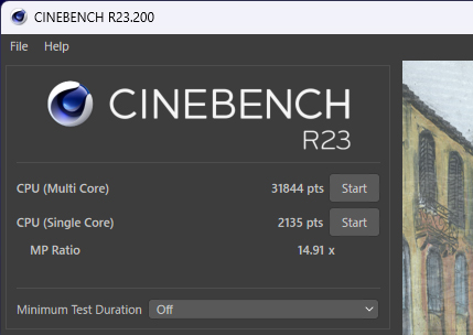 Cinebench R23の結果