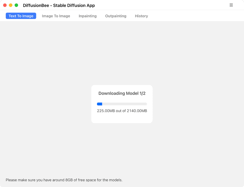 初回の起動時にはモデルデータの読み込みが開始されます。ファイルサイズが数GBあるのでしばらく待ちます