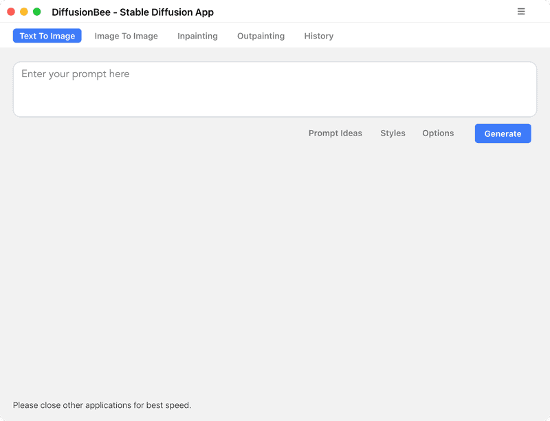 メイン画面の［Text To Image］タブの入力欄にプロンプトを入力します。現状は日本語に対応していないので、英語でテキスト入力して［Generate］ボタンをクリックします